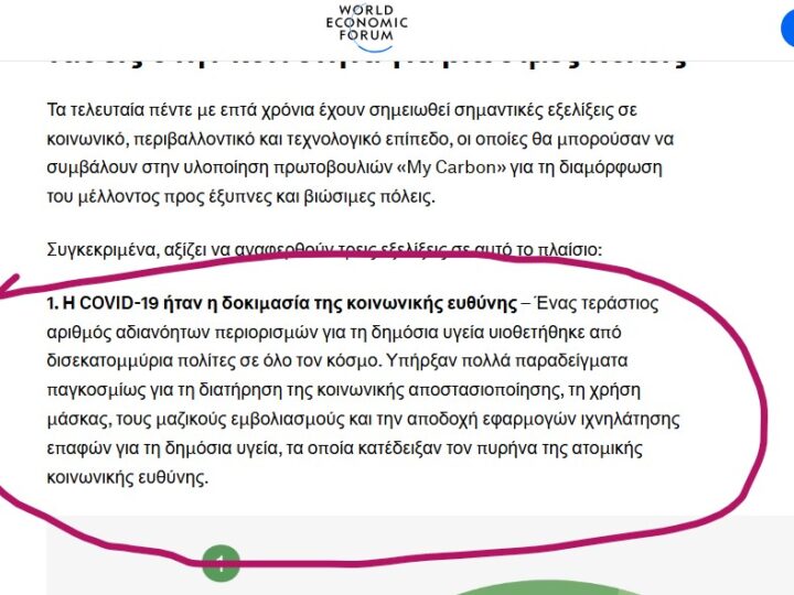 Όταν το Παγκόμιο οικονομικό Φόρουμ παραδέχεται πως το Covid19 ήταν προγραμματισμένο πείραμα μαζικής συμπεριφοράς και κοινωνικής υπακοής, που διεξήχθη σε παγκόσμιο επίπεδο.